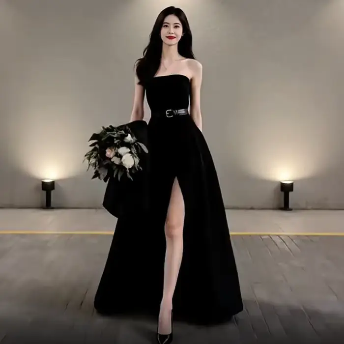 Robe de mariée noire sans bretelles
