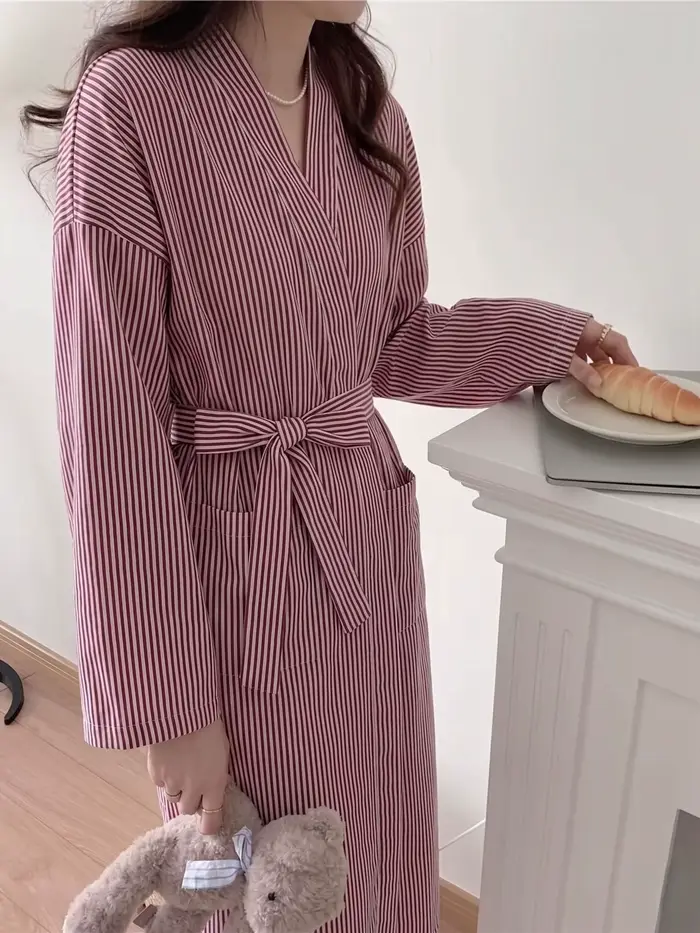 Robe rayée rose élégante pour femme printemps automne occassions spéciales française décontractée et luxueuse