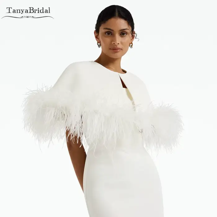 Boléro de mariage court avec Cape garnie de plumes, accessoires de mariée de luxe élégants Chic DJ20