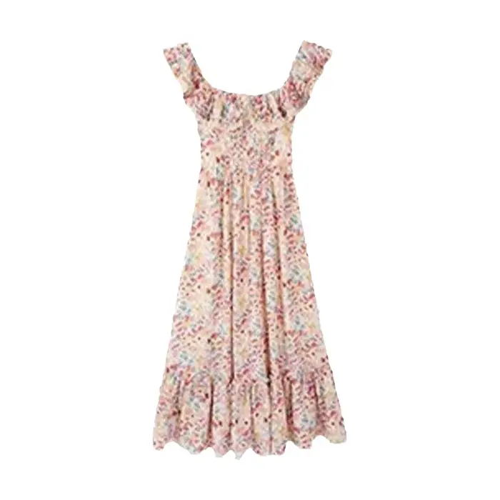 Robe longue élégante en suède douce avec impression floral pour femmes, style chic français, idéale pour vacances et occasions spéciales