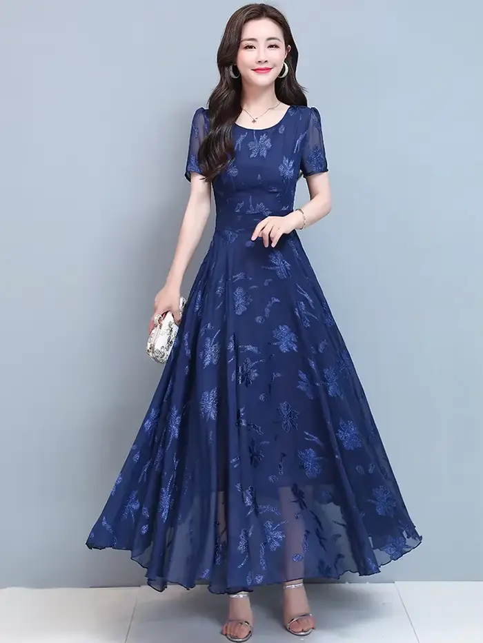Robe Longue en Mousseline de Soie pour Femme