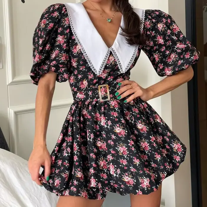 Robe Courte Plissée Vintage d'Été 2026 pour Femme