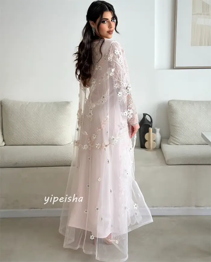 Robe de Fiançailles Mesprit Jersey Personnalisée Col en V Appliques Florales pour Femmes Occasions Spéciales
