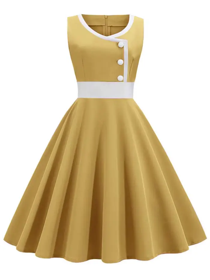 Robe vintage rétro années 50 et 60 pour femmes, décontractée et élégante, robe de soirée sans manches polyester coton grande taille