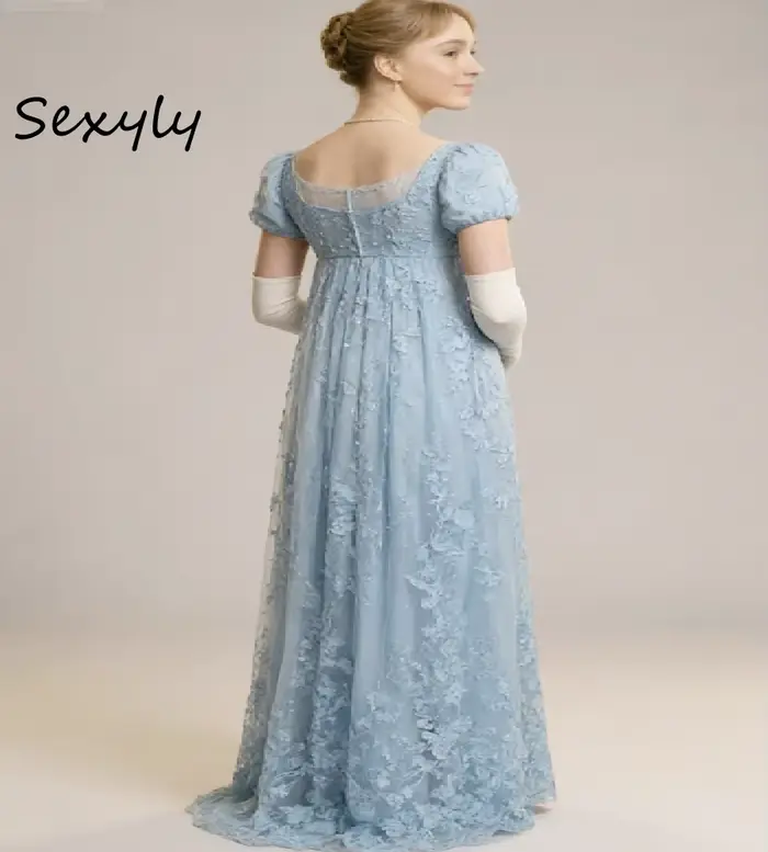Robe de soirée bleu Daphné style Régence