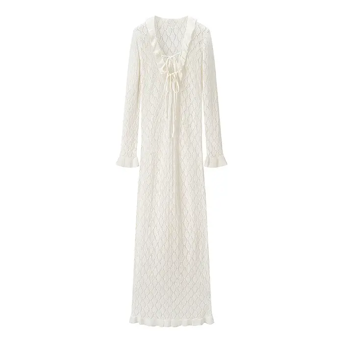 Robe en polyester HH pour femmes, style plage, col en V, à lacets, longueur cheville, pour occasions estivales et spéciales