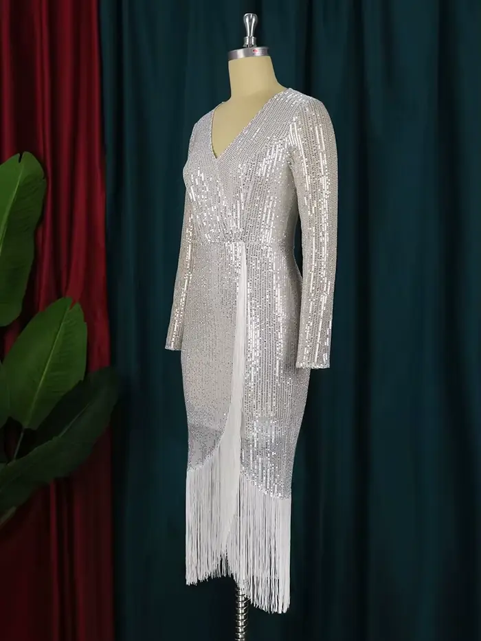 Robe à Paillettes Argentées pour Femme