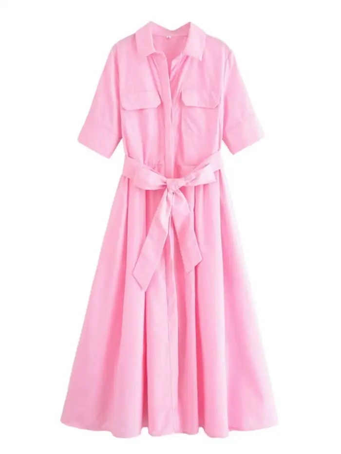 Robe chemise à manches courtes pour femmes