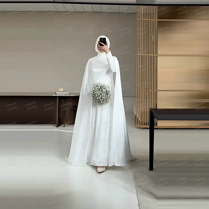 Robes De mariée musulmanes formelles simples une ligne femme à manches longues robes De mariée Sexy 