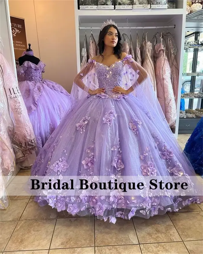 Robes De princesse Quinceanera à fleurs De lavande