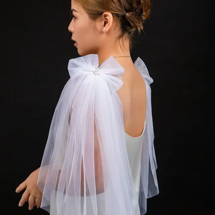 Robe de mariée en tulle plissé avec châle en perles brillantes, nœud transparent et gaze dorée pour femmes occasions spéciales mariage galas cérémonies