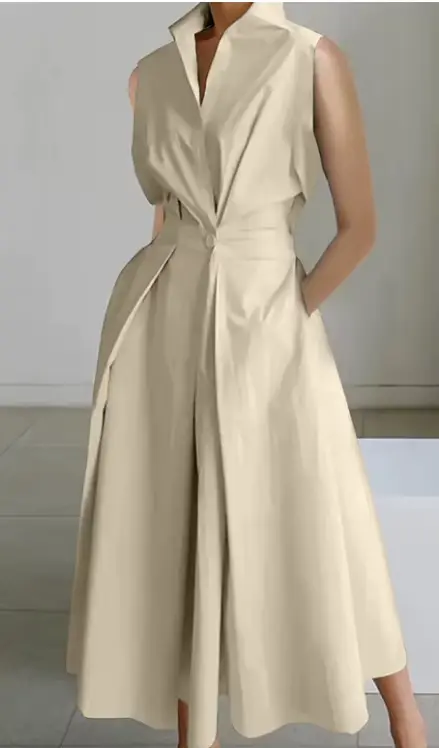 DSMTRC robes de travail élégantes femmes tenue de bureau été solide col en v debout mode bouton robe