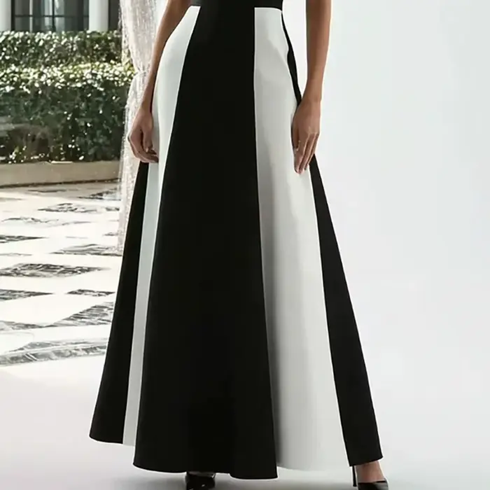 Robe de soirée élégante noire avec col haut blanc sans manches pour femmes occasions formelles soirée officielle mariage gala de remise de diplômes événements de charité