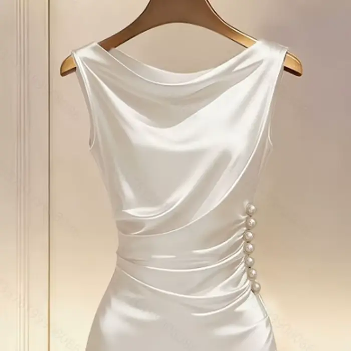 Robe d'été élégante sans manches polyester satinée à la mode pour femmes occasions estivales