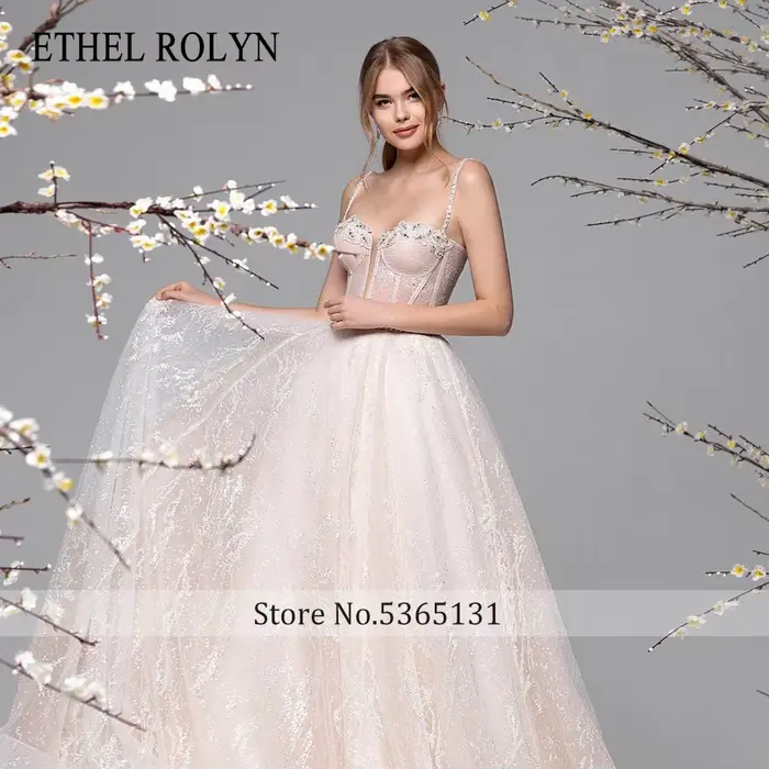 ETHEL ROLYN a-ligne robes De mariée pour femme bretelles Spaghetti Appliques scintillant Tulle rose robe
