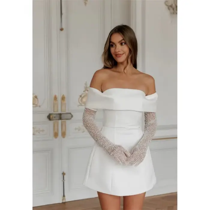 Robe de soirée courte en polyester satiné sans manches pour bal, mariage et occasions spéciales pour femmes
