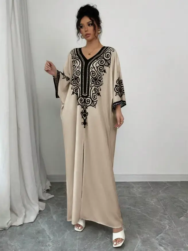 Robes maxi musulmanes pour femmes, col en V, robe ample, robe de fête, jalabiya, robe élégante pour 