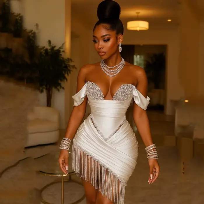 Robe de cocktail courte en polyester avec perles de cristal pour femmes occasions spéciales cocktail soirées après mariage