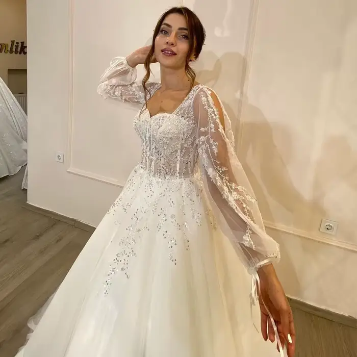Eightree-Robe de mariée en tulle à manches bouffantes