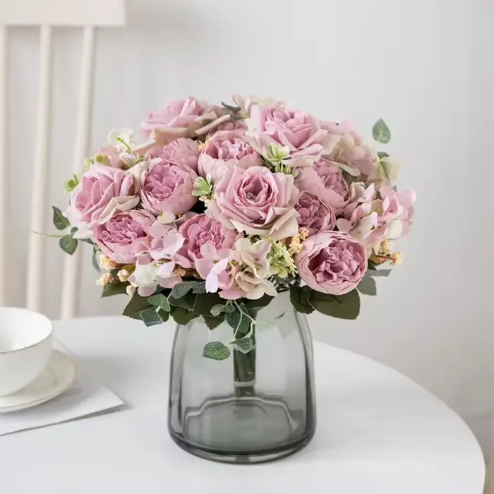 Roses artificielles en soie pour décoration intérieure mariage fête de pendaison de crémaillère cérémonie de diplôme engagement anniversaire fêtes prénuptiales baby shower