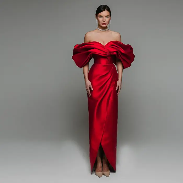 Robe de soirée rouge élégante pour mariée sans manches longueur au sol occassions spéciales bal mariage soirée festive