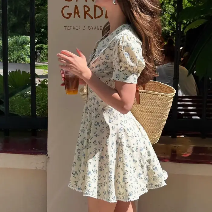 Robe florale bywindto polyester mini avec manches courtes pour femmes style bureau doux élégant printemps été 2026