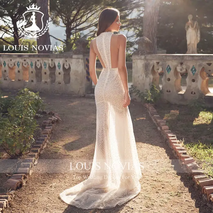 LOUIS NOVIAS robes De mariée pour femmes Style sirène romantique Semi-Transparent fente-ourlet Sexy robe