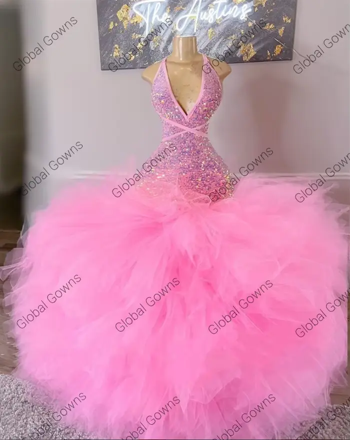 Robe de Rhlongue à paillettes roses pour filles
