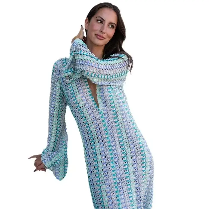 Robe de plage en dentelle à col en V, découpes ajourées, fente haute, une pièce, pour vacances d'été, style bohème, tunique de plage sexy, tunique de maillot de bain, blanche