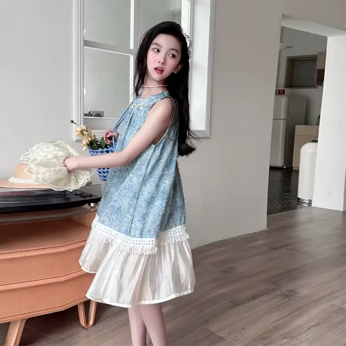 Robe élégante en tissu Jacquard bleu pour filles