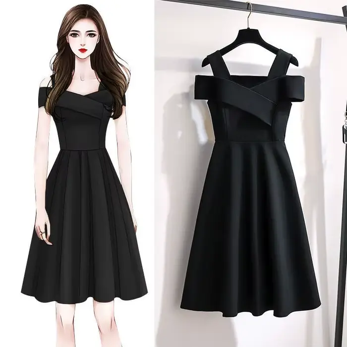 Femmes robes 2025 nouvelle mode épaules dénudées look mince taille cintrée genou longueur robe vêtem