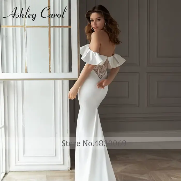 Robe de mariée sirène Ashley Carol en satin avec dentelle et volants pour femmes occasions spéciales mariage soirée célébrations