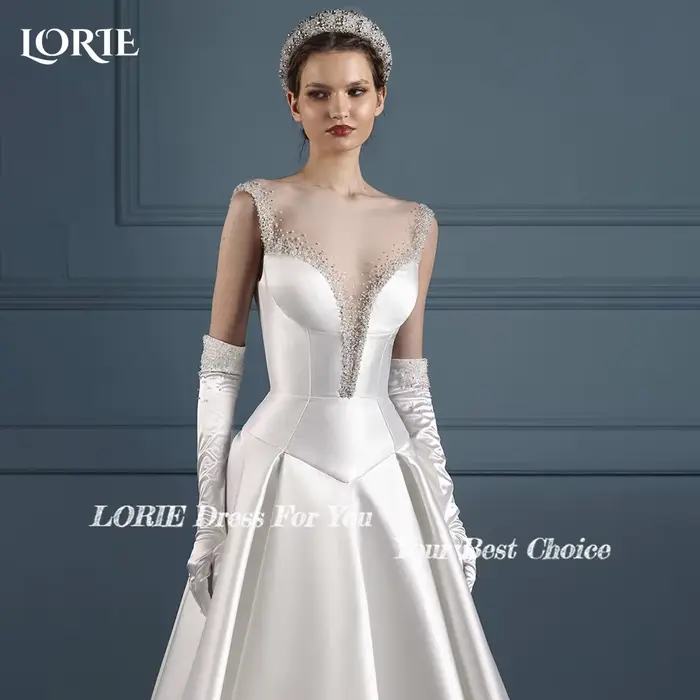 LORIE Vintage robes de mariée Spaghetti perles brillant Satin a-ligne ivoire robe