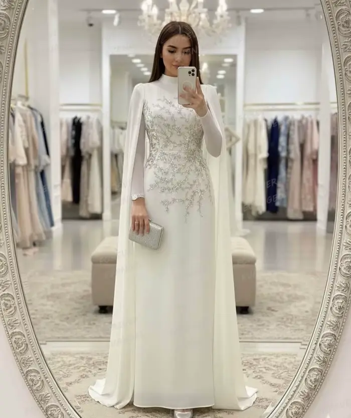 Robes De mariée De luxe femme sirène robes De mariée Sexy à manches longues Appliques formelles châl