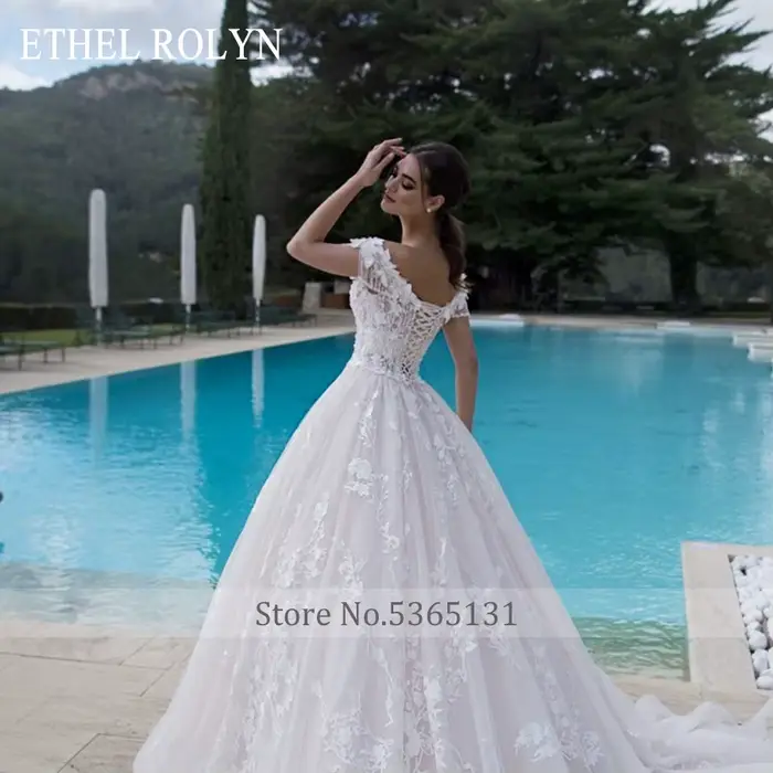 ETHEL ROLYN luxe princesse robe De mariée pour les femmes épaules nues 3D perles fleurs à lacets