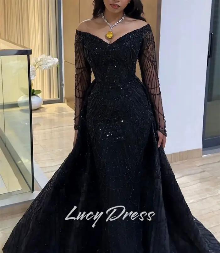 Lucy personnalisé robes de soirée luxueuses 2025 femme robe de soirée robe d'occasion spéciale paillettes tissu robes de bal فساتmavera