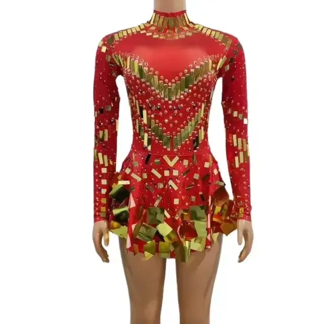 Robe de soirée miroir Raquel 2025 noire extensible pour scène, danse, boîte de nuit, célébrations, vêtements de performance pour femmes danseuses