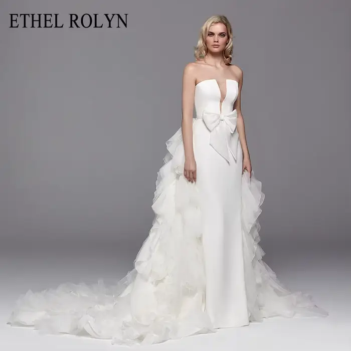Robe De mariée sirène détachable en Satin doux, sans bretelles, avec nœud 2 en 1, en mousseline De s