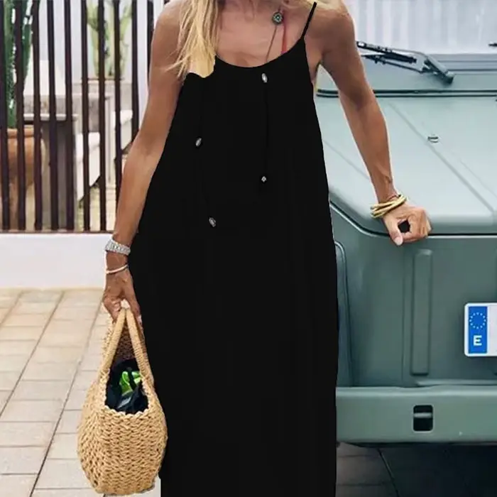 Plage vacances Style Cami décontracté dos ouvert confort débardeur robe Sexy solide ample à lacets bretelles froncées