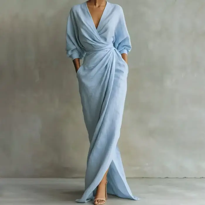 Robe longue fendue en polyester pour femme, style bohème, col en V, ample, pour cocktail et soirée, disponible en plusieurs couleurs et tailles