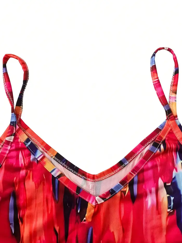Robe d'été à col en V pour femmes style bohème fluide imprimée polyester sans manches pour vacances et sorties d'été
