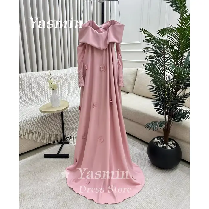 Robe de soirée rose modeste pour femmes saoudiennes