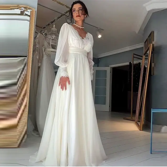 Lsyx – Robe de mariée Simple et élégante pour femmes, personnalisée, manches longues, avec des Appli