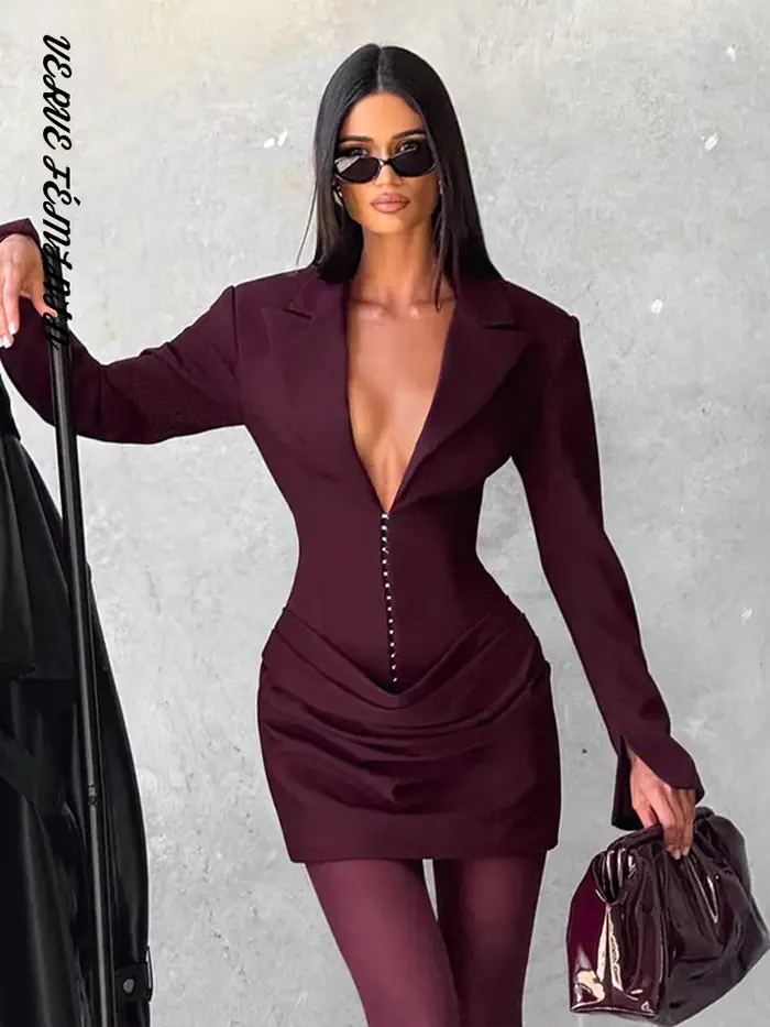 Robe de soirée courte plissée col en V pour femmes style high street occasions spéciales élégante mini soirée mariage gala