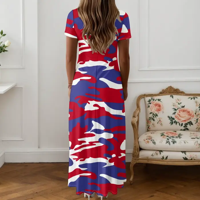 Robe longue d'été pour femmes à manches courtes et col en V