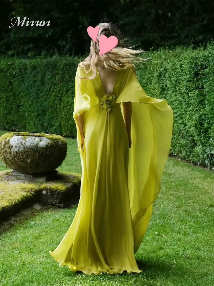 Robe de soirée élégante vintage en mousseline de soie verte à fleurs, col en V, nouvelle collection,