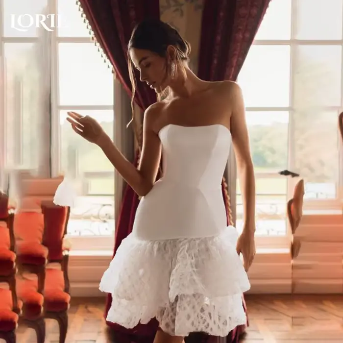 LORIE Sexy robes de mariée courtes à volants bretelles plis robes de mariée personnalisé Corset prin