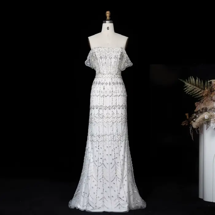 Robe Sharon Said sirène en polyester avec perles et cristal pour soirées officielles et mariages