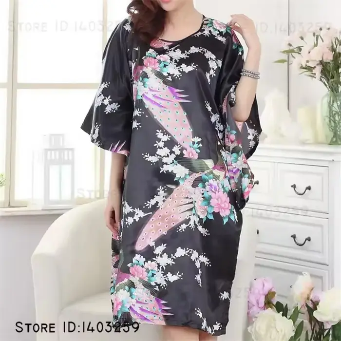 Robe de Nuit Longue Verte en Satin pour Femme, Vêtement de Maison Décontracté, Imprimé, Grande Taille