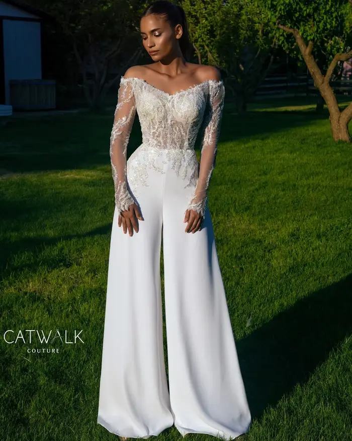 Combinaisons personnalisées à manches longues pour femmes, robe de mariée, pantalon imbibé, occasion